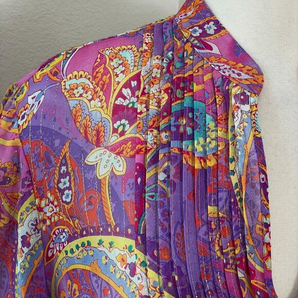 Lauren Ralph Lauren Womens Plus 1X Tunic Top Blouse Purple Paisley Silk Metallic - Picture 4 of 11